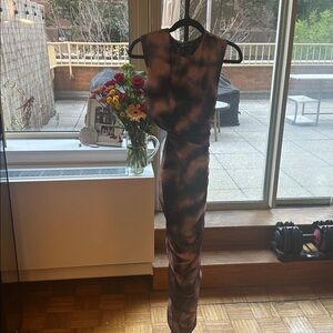 Zara Black, pink and Gray Mesh Top